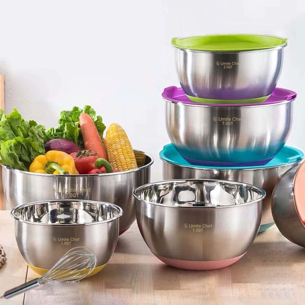 Sustainable stainless steel kitchen mixing bowls