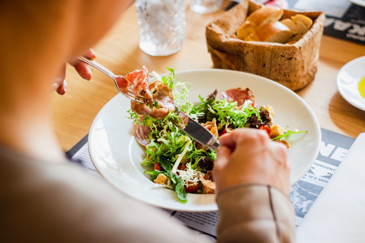 A person on diet eating lunch