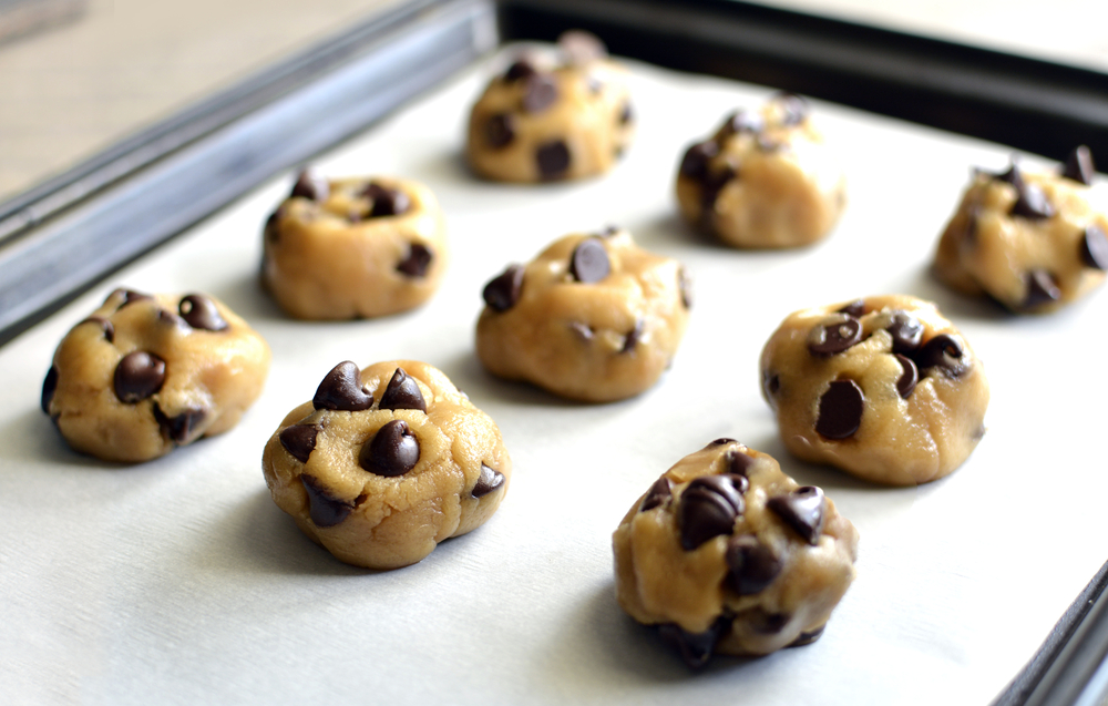 close up focus of chocolate chip cookie dough